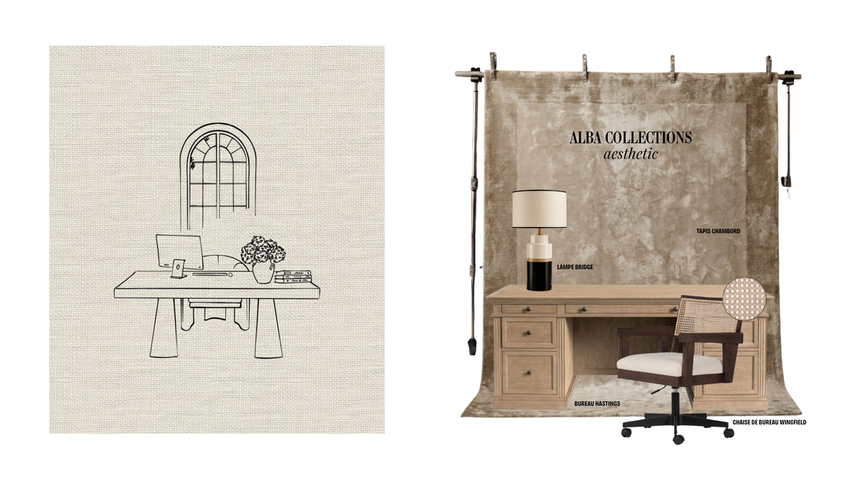Alba Collections aesthetic — croquis et moodboard d'un salon
